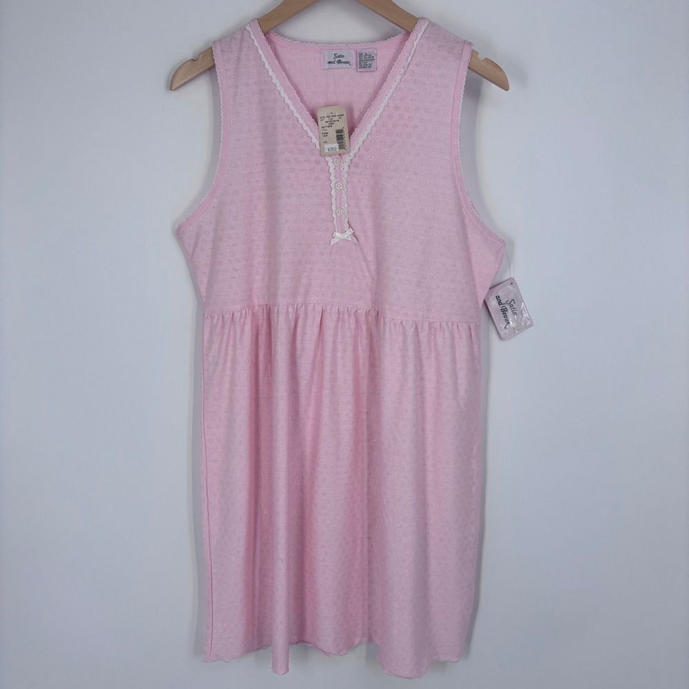 Vintage Satin and Beaux Nightgown Womens Large Pink Sleepwear Lace Trim